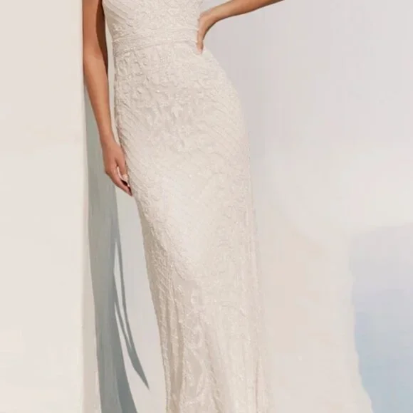 Lulus Cherished Vow White Beaded Backless Mermaid Maxi Dress - Size M - Picture 2 of 8